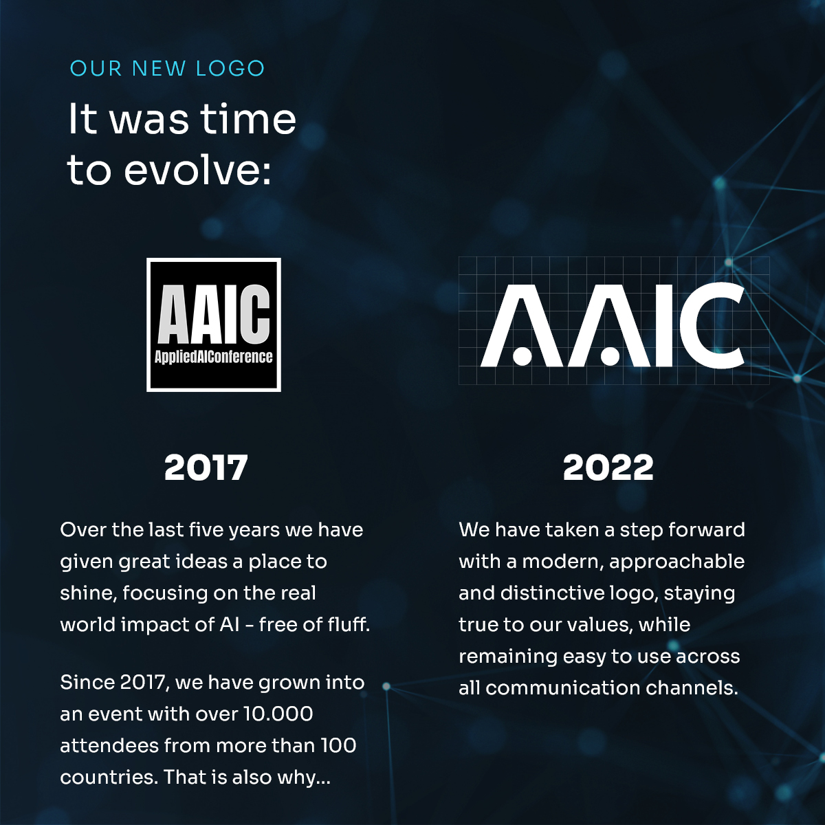 AAIC logo evolution: the boxed 2017 mark next to the modular 2022 redesign